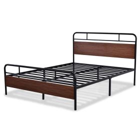 Industrial Metal Wood Platform Bed Frame with Headboard and Footboard (size: Queen)