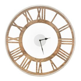 Classic Farmhouse Natural Wood Roman Numerals Wall Clock (size: 16-inch)