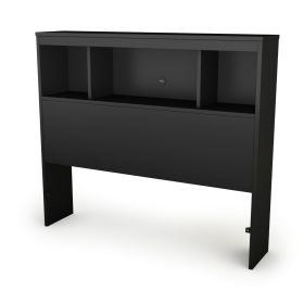 Modern Bookcase Headboard in White Wood Finish (Color: Black)