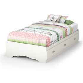 Twin size Platform Bed Frame with 3 Storage Drawers (Color: White)