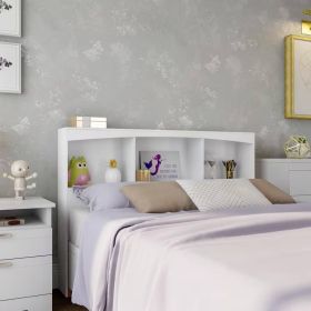 Modern Farmhouse Bookcase Headboard Wood Finish (Color: White, size: Full)