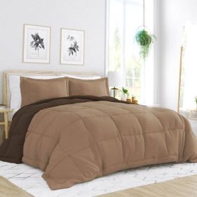 3-Piece Microfiber Reversible Comforter Set in Taupe Brown (size: king california king)