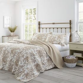 3-Piece Bed-in-a-Bag Bohemian Tan Beige Floral Cotton Quilt Set (Color: tan beige, size: King)