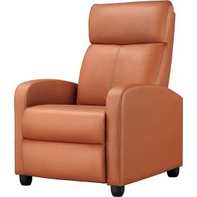 High-Density Faux Leather Push Back Recliner Chair (Color: Brown)