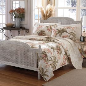 King Cotton Coastal Palm Tree Floral 3 Piece Reversible Quilt Set (size: King)