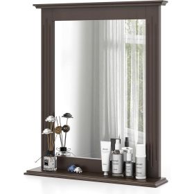 27-in x 22.5-in Bathroom Wall Mirror with Shelf Wood Finish (Color: dark brown)