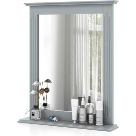 27-in x 22.5-in Bathroom Wall Mirror with Shelf Wood Finish (Color: gray)