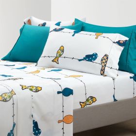 Floral Birds On Wire Lightweight Quilt Set (Color: yellow white, size: Full)