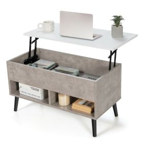 Mid-Century Lift-Top Coffee Table Sofa Laptop Desk (Color: grey white top)