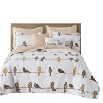 Floral Birds On Wire Lightweight Quilt Set (Color: yellow brown grey, size: King)