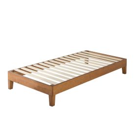 Mid-Century Modern Solid Wood Platform Bed Frame in Natural (size: Twin)