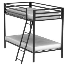 Modern Metal Bunk Bed Frame in Black Finish with Ladder (size: twin/twin)