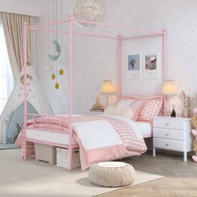 Four Poster French Country Metal Canopy Bed (Color: Pink, size: Twin)