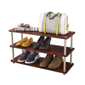 Espresso 3-Shelf Modern Shoe Rack - Holds up to 12 Pair of Shoes (Color: dark cherry)