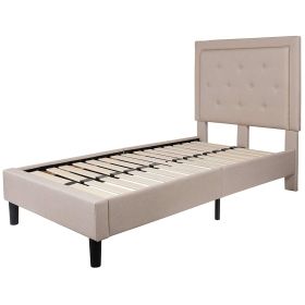 Upholstered Platform Bed Frame with Button Tufted Headboard (Color: Beige, size: Twin)