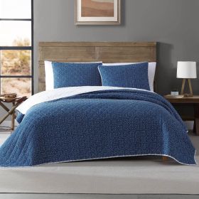 Blue White Dots and Stripes 100-Percent Cotton Reversible Quilt Set (size: Twin)