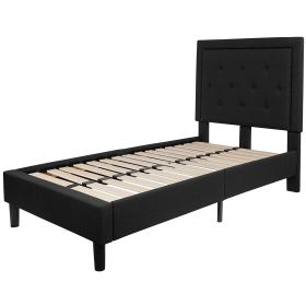 Upholstered Platform Bed Frame with Button Tufted Headboard (Color: Black, size: Twin)