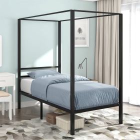 Modern Four Poster Metal Canopy Bed Finish (size: Twin)