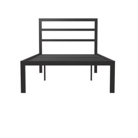Black Metal Platform Bed Frame with Headboard Included (size: Twin)