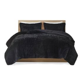 Soft Sherpa Faux Fur Comforter Set with Pillow Shams (Color: Black, size: twin/twin xl)
