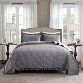 Velvet Microfiber Polyester Reversible Quilt Set (Color: gray charcoal, size: Twin)