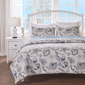 Microfiber Beach Shells Coastal Reversible Quilt Set (size: twin/twin xl)