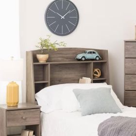 Modern Bookcase Headboard Wood Finish (Color: grey brown, size: Twin)