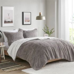 Grey Reversible Soft Sherpa Faux Fur Comforter Set (Color: Grey, size: twin/twin xl)