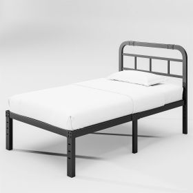 Heavy Duty Black Metal Platform Bed Frame with Headboard (size: Twin)