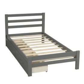 Low Profile 2 Drawer Storage Platform Bed (Color: gray, size: Twin)