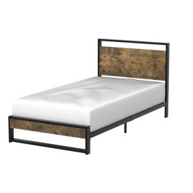 Modern Farmhouse Platform Bed Frame with Wood Panel Headboard Footboard (size: Twin)