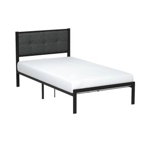 Metal Platform Bed Frame with Gray Button Tufted Upholstered Headboard (size: Twin)
