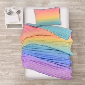 Multi-Color Rainbow Polyester Quilt Set (size: twin/twin xl)