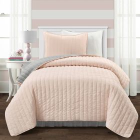 Soft Reversible Lightweight Quilt Set in Rose Blush Pink and Grey (size: twin/twin xl)