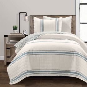 Reversible Cotton Quilt Set (Color: blue off-white, size: twin.twin/twinxl)