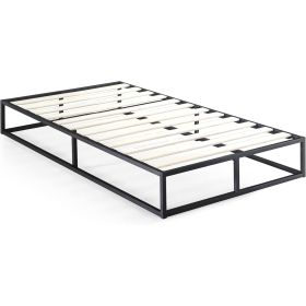 10-inch Low Profile Modern Metal Wood Slat Platform Bed Frame (size: Twin)