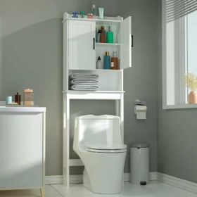 Over the Toilet Bathroom Storage Cabinet Shelf  Wood Finish (Color: White)