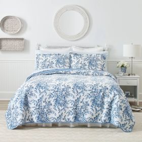 3-Piece Bed-in-a-Bag Bohemian Tan Beige Floral Cotton Quilt Set (Color: blue white, size: King)