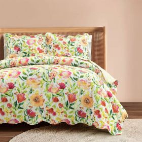 Lightweight Polyester Scalloped Edges Floral Quilt Set (size: full/queen)