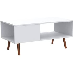Modern Mid-Century Coffee Table Living Room Storage Shelf (Color: white brown)