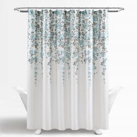 72-inch Floral Flowers Shower Curtain (Color: white blue grey)