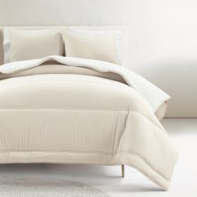 Soft Lightweight Reversible Quilted Comforter Set (Color: white beige, size: twin/twin xl)