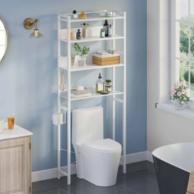 Over the Toilet Storage Freestanding Modern Metal and Wood Shelving Unit (Color: White)