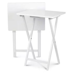 Folding TV Tray Table Set with Stand (Color: White)