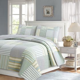 Soft Reversible Patches 100% Cotton Quilt Set (size: full/queen)