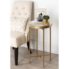 Gold Metal Round Nightstand End Table with Removable Tray Top (Color: white top)