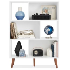 Mid Century Modern Style Bookcase Storage Shelving Unit Wood Finish (Color: White)