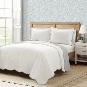 Scalloped Edge Reversible Lightweight Quilt Set (Color: white grey, size: King)