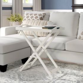 Folding TV Tray Bedside Table Wood Finish (Color: White)