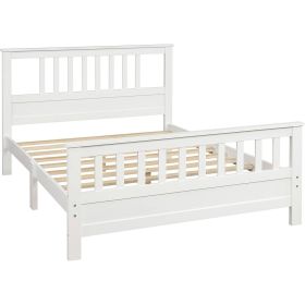 Pine Wood Slatted Platform Headboard Footboard Full Size Bed (Color: White)